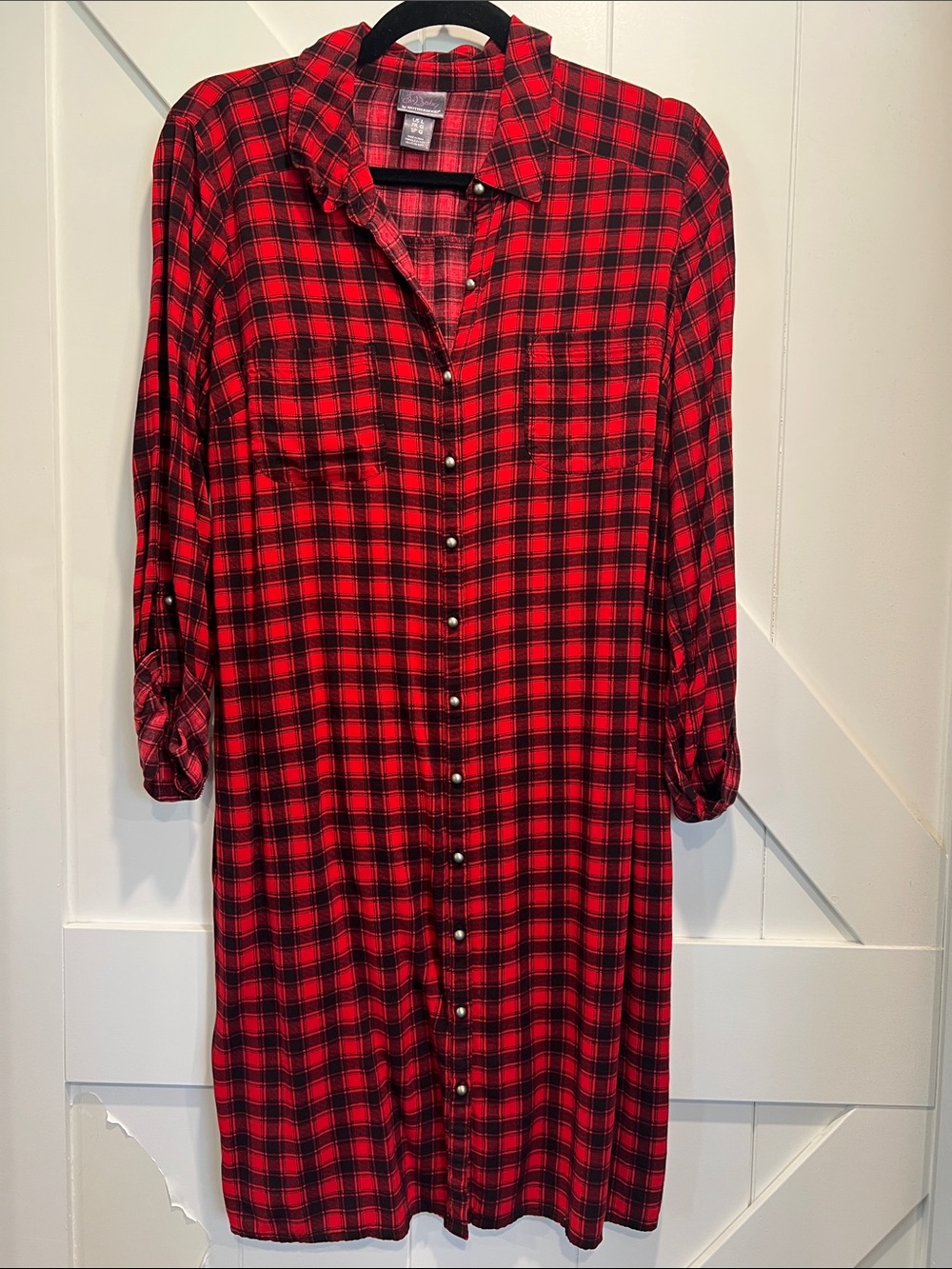 Motherhood | Red and Black Plaid Midi Shirt Dress
